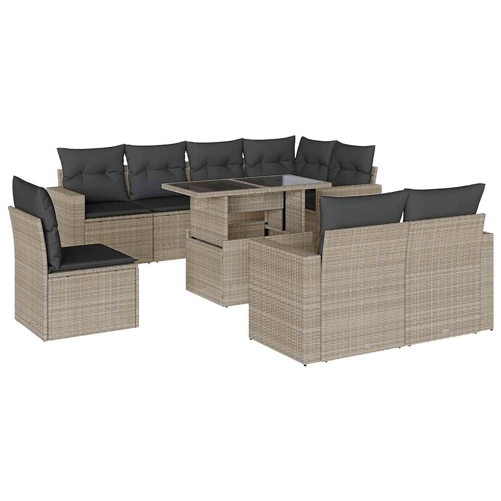 Set Divano da Giardino 9pz con Cuscini Grigio Chiaro Polyrattan - homemem39