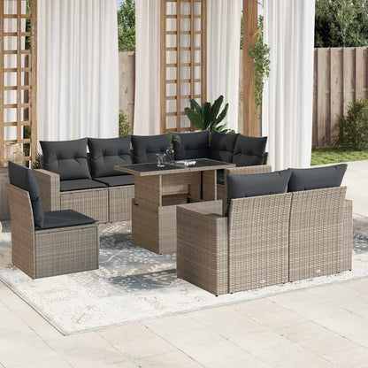 Set Divano da Giardino 9pz con Cuscini Grigio Chiaro Polyrattan