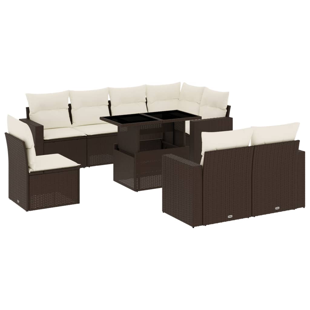 Set Divani da Giardino 9pz con Cuscini Marrone in Polyrattan - homemem39