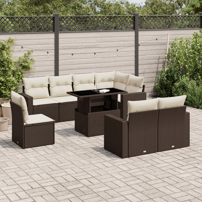 Set Divani da Giardino 9pz con Cuscini Marrone in Polyrattan - homemem39