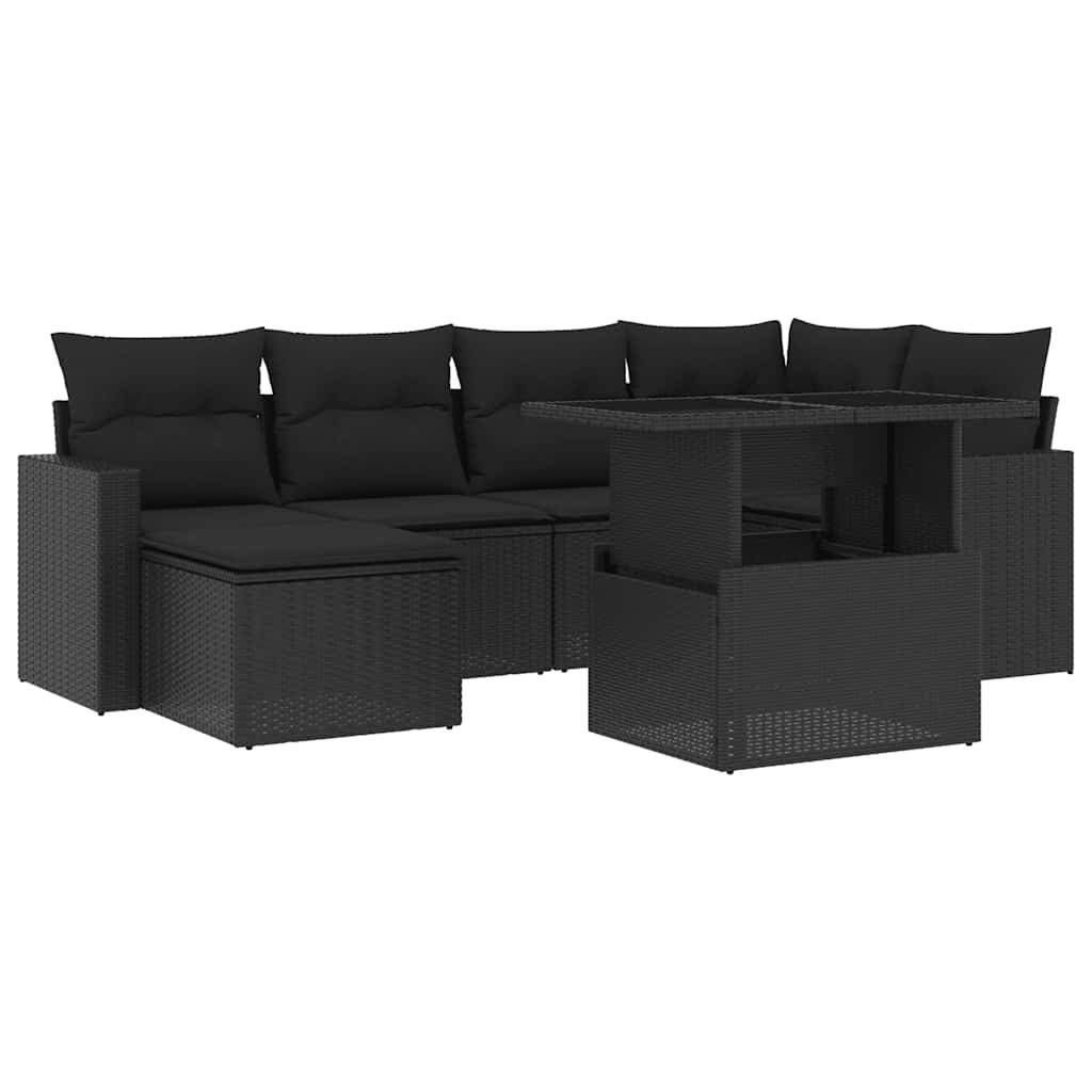 Set Divani da Giardino con Cuscini 7pz Nero Polyrattan | homemem39