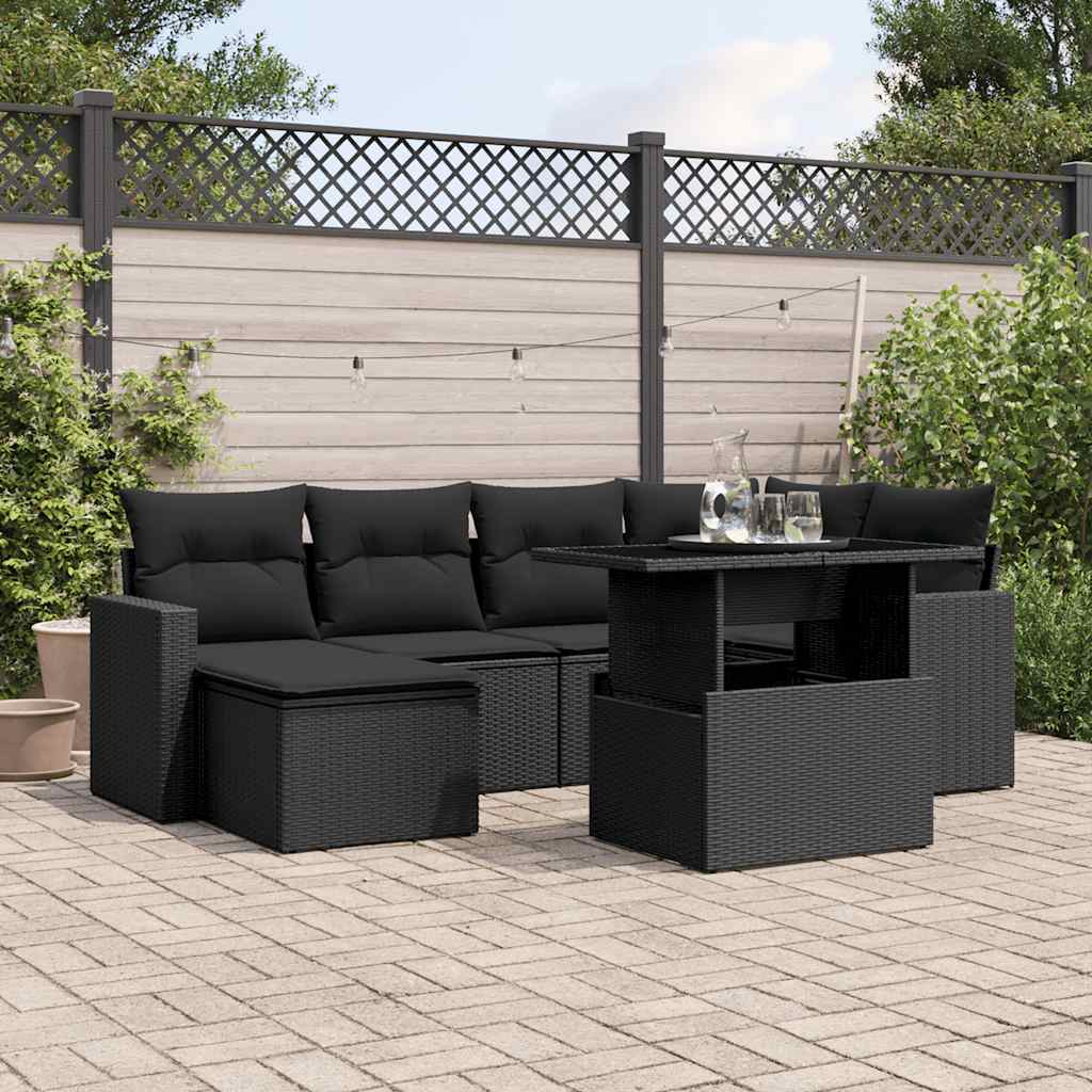 Set Divani da Giardino con Cuscini 7pz Nero Polyrattan | homemem39
