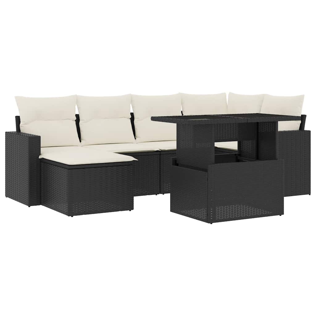 Set Divani da Giardino con Cuscini 7pz Nero Polyrattan | homemem39