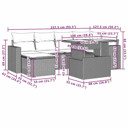 Set Divani da Giardino con Cuscini 7pz Nero Polyrattan | homemem39