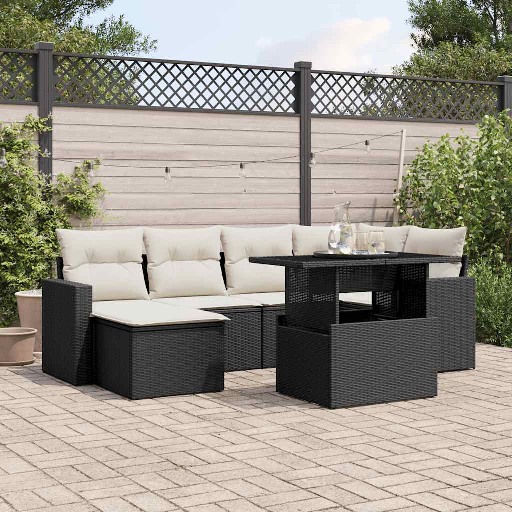 Set Divani da Giardino con Cuscini 7pz Nero Polyrattan