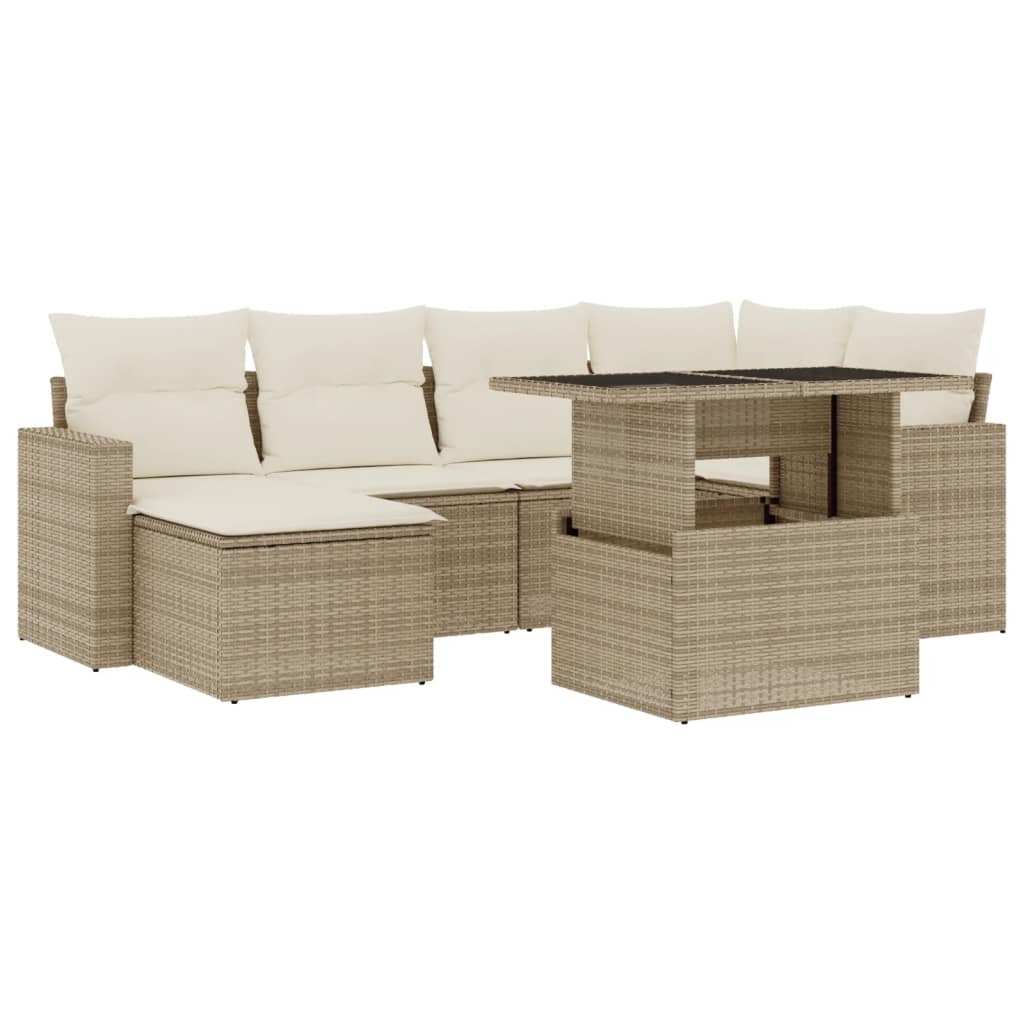 Set Divani da Giardino 7 pz con Cuscini Beige in Polyrattan - homemem39