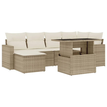 Set Divani da Giardino 7 pz con Cuscini Beige in Polyrattan - homemem39