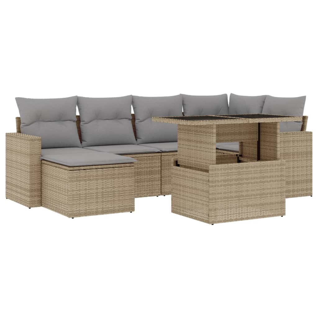 Set Divani da Giardino 7 pz con Cuscini Beige in Polyrattan - homemem39