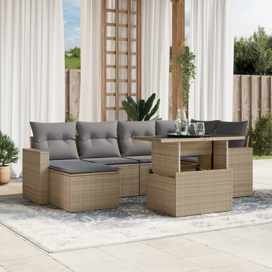 Set Divani da Giardino 7 pz con Cuscini Beige in Polyrattan - homemem39