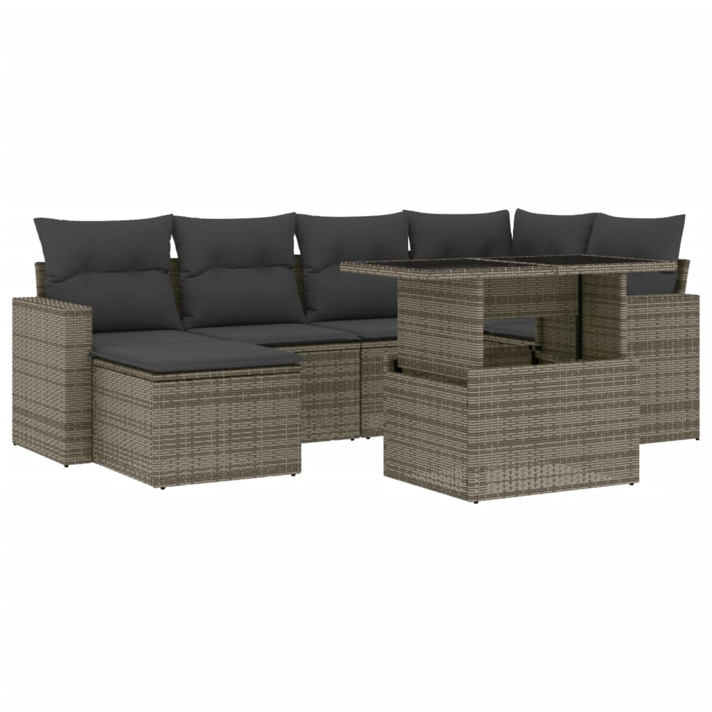 Set Divani da Giardino 7 pz con Cuscini Grigio in Polyrattan | homemem39