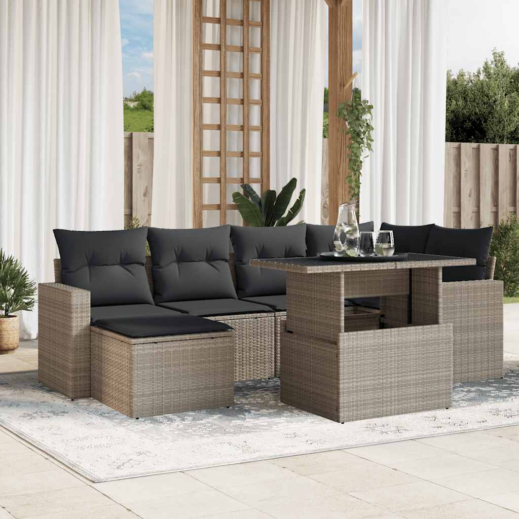 Set Divani da Giardino 7pz con Cuscini Grigio Chiaro Polyrattan | homemem39
