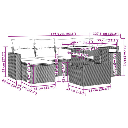 Set Divani da Giardino 7 pz con Cuscini Marrone in Polyrattan