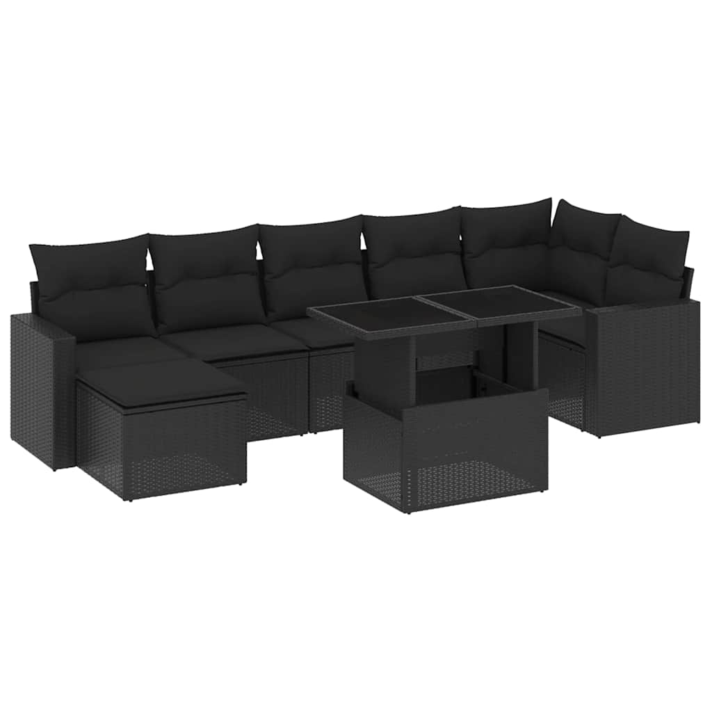 Set Divani da Giardino con Cuscini 8 pz Nero in Polyrattan