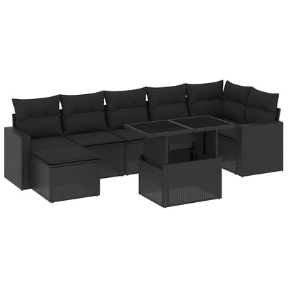 Set Divani da Giardino con Cuscini 8 pz Nero in Polyrattan