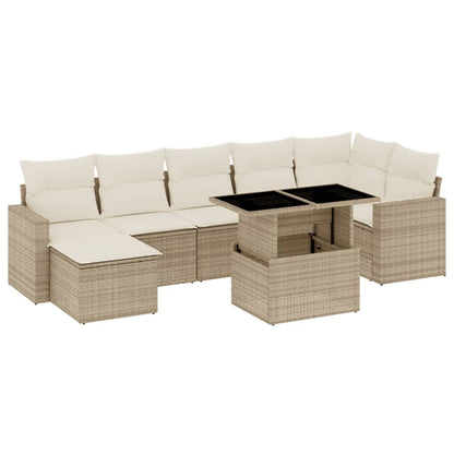 Set Divano da Giardino 8 pz con Cuscini Beige in Polyrattan