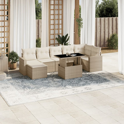 Set Divano da Giardino 8 pz con Cuscini Beige in Polyrattan