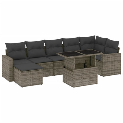 Set Divano da Giardino 8 pz con Cuscini Grigio in Polyrattan