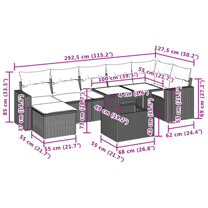 Set Divano da Giardino 8 pz con Cuscini Grigio in Polyrattan