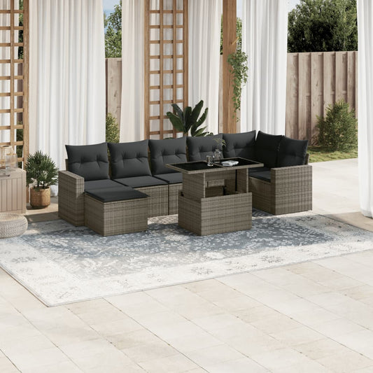 Set Divano da Giardino 8 pz con Cuscini Grigio in Polyrattan