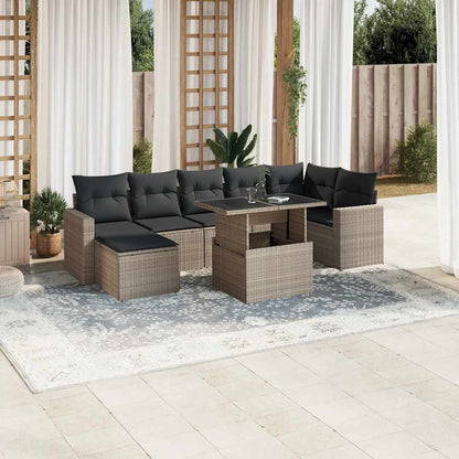 Set Divano da Giardino 8pz con Cuscini Grigio Chiaro Polyrattan