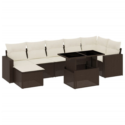 Set Divani da Giardino 8 pz con Cuscini Marrone in Polyrattan