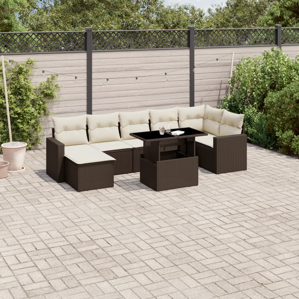 Set Divani da Giardino 8 pz con Cuscini Marrone in Polyrattan - homemem39