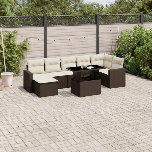 Set Divani da Giardino 8 pz con Cuscini Marrone in Polyrattan - homemem39