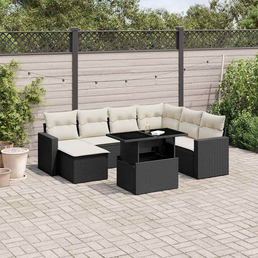 Set Divani da Giardino con Cuscini 8 pz Nero in Polyrattan - homemem39
