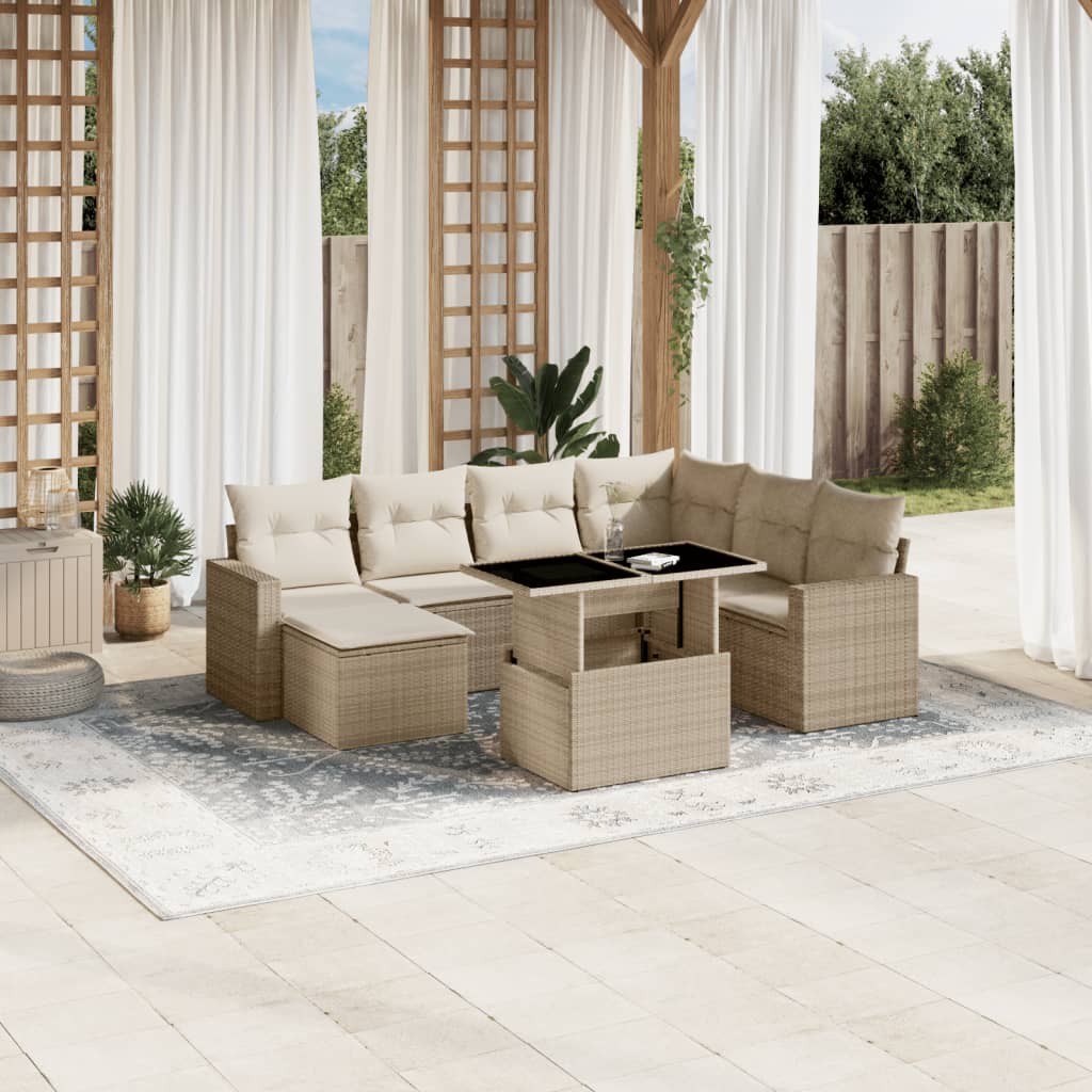 Set Divano da Giardino 8 pz con Cuscini Beige in Polyrattan