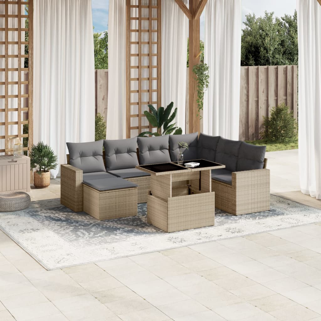 Set Divano da Giardino 8 pz con Cuscini Beige in Polyrattan - homemem39