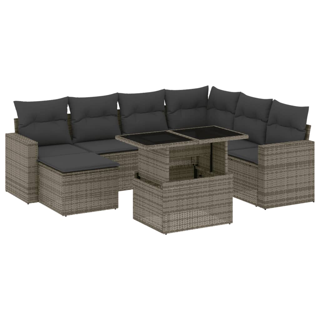 Set Divano da Giardino 8 pz con Cuscini Grigio in Polyrattan - homemem39