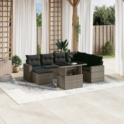 Set Divano da Giardino 8 pz con Cuscini Grigio in Polyrattan