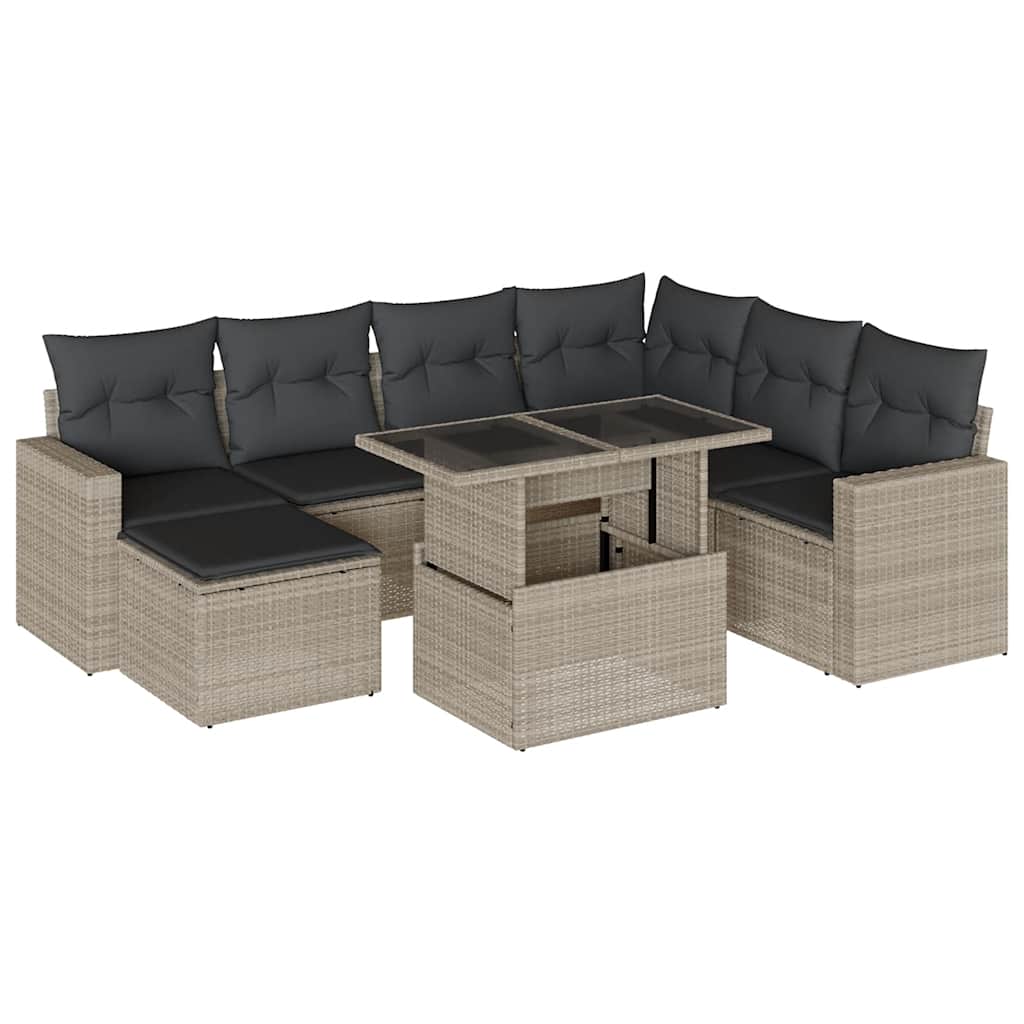 Set Divano da Giardino 8pz con Cuscini Grigio Chiaro Polyrattan | homemem39