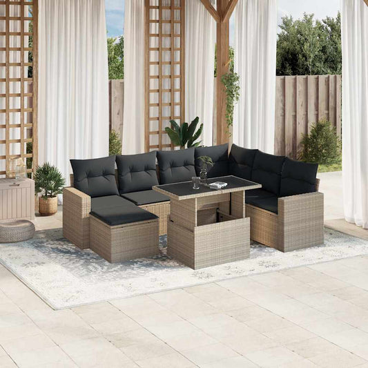 Set Divano da Giardino 8pz con Cuscini Grigio Chiaro Polyrattan - homemem39
