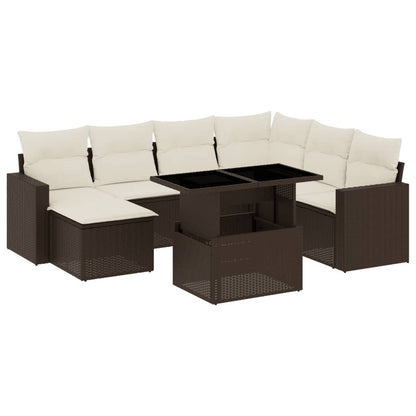 Set Divani da Giardino 8 pz con Cuscini Marrone in Polyrattan