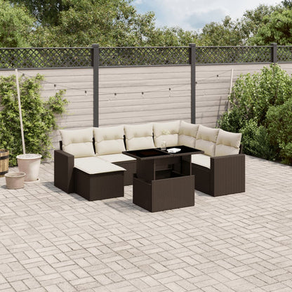 8 pc Garden Sofa Set with Brown Polyrattan Cushions