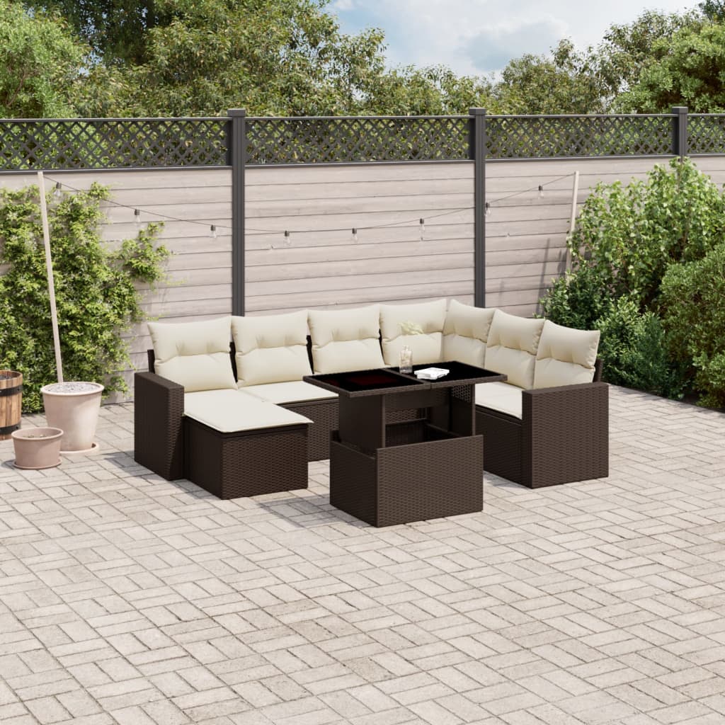 Set Divani da Giardino 8 pz con Cuscini Marrone in Polyrattan - homemem39