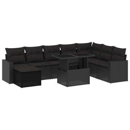 Set Divani da Giardino 9 pz con Cuscini Nero in Polyrattan - homemem39