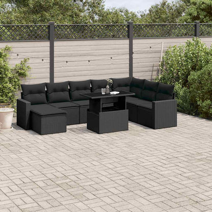 Set Divani da Giardino 9 pz con Cuscini Nero in Polyrattan - homemem39