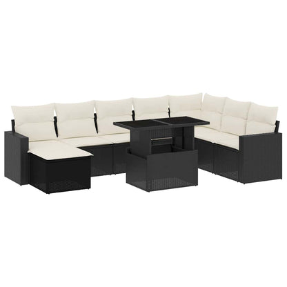 Set Divani da Giardino 9 pz con Cuscini Nero in Polyrattan - homemem39