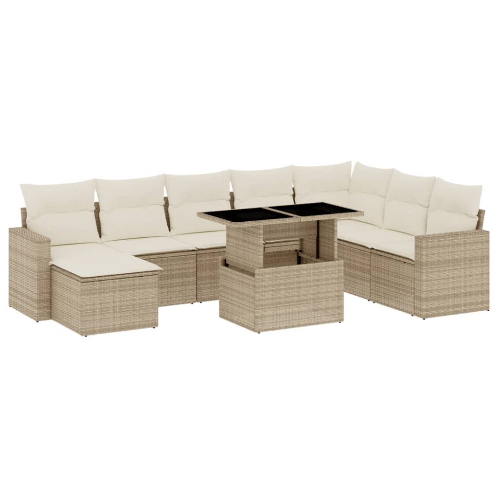 Set Divano da Giardino 9 pz con Cuscini Beige in Polyrattan - homemem39