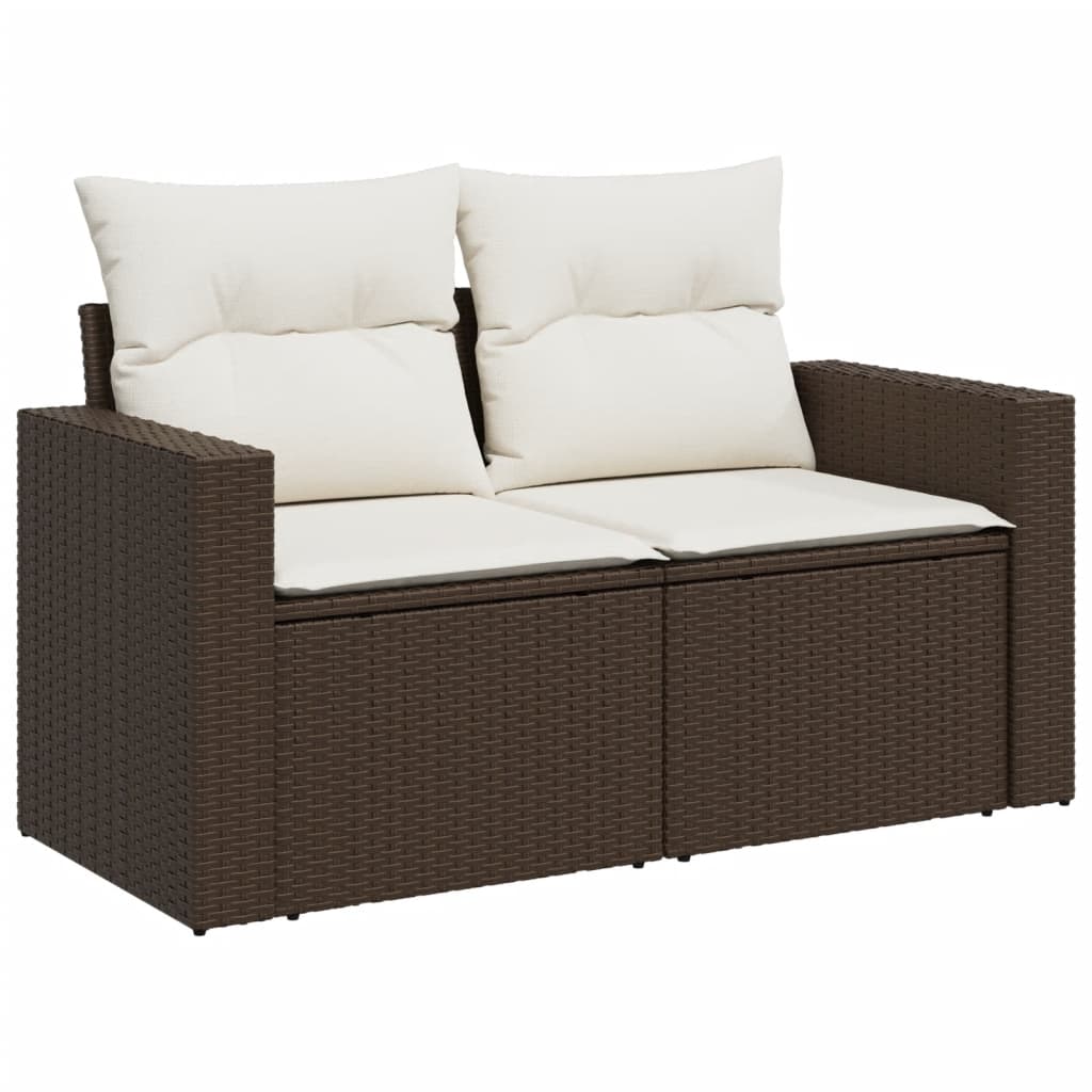 Set Divani da Giardino 9pz con Cuscini Marrone in Polyrattan