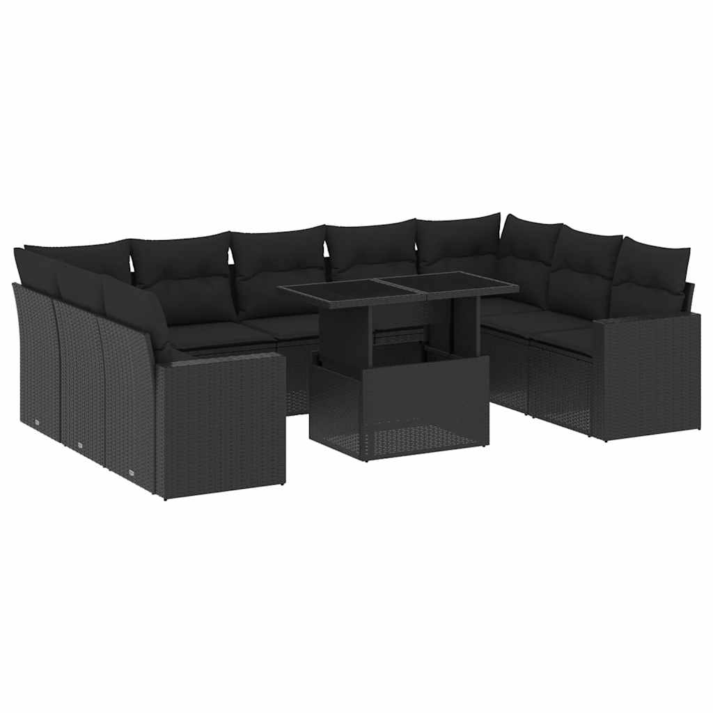 Set Divani da Giardino 10pz con Cuscini in Polyrattan Nero - homemem39