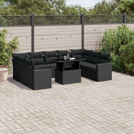 Set Divani da Giardino 10pz con Cuscini in Polyrattan Nero - homemem39