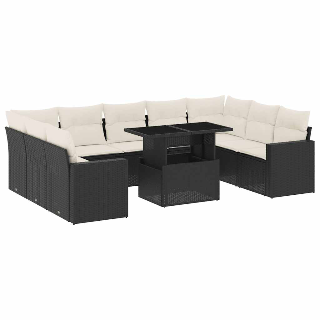 Set Divani da Giardino 10pz con Cuscini in Polyrattan Nero - homemem39