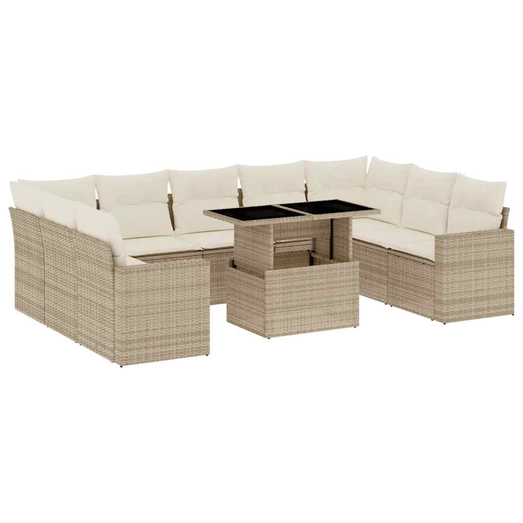 Set Divano da Giardino 10 pz con Cuscini Beige in Polyrattan - homemem39