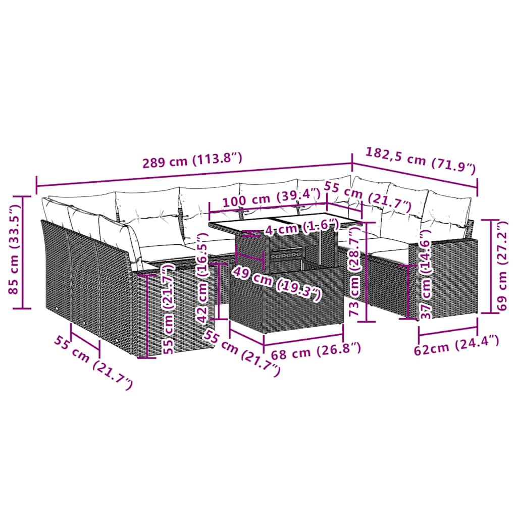 Set Divano da Giardino 10 pz con Cuscini Beige in Polyrattan - homemem39