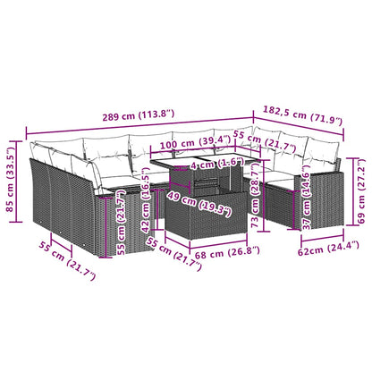 Set Divano da Giardino 10 pz con Cuscini Beige in Polyrattan - homemem39