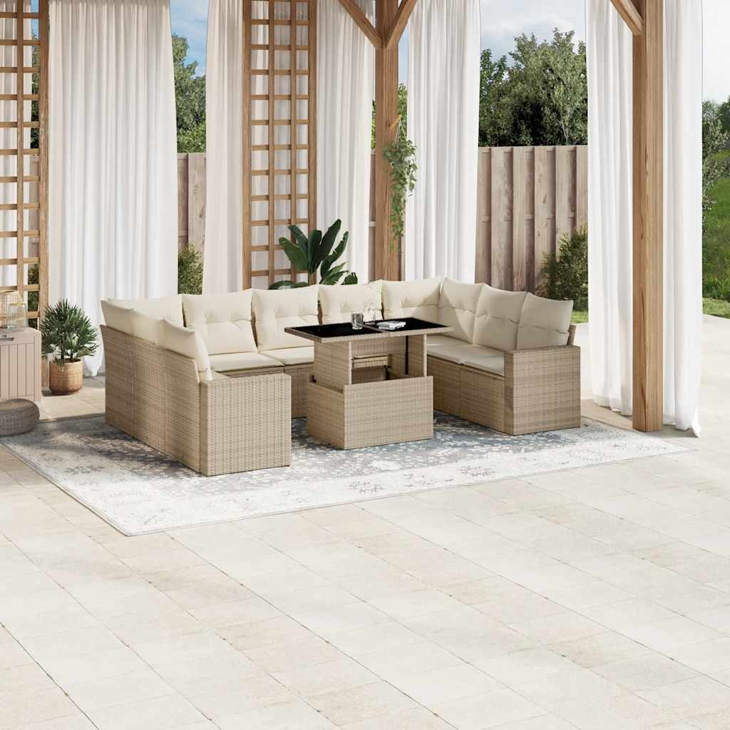 Set Divano da Giardino 10 pz con Cuscini Beige in Polyrattan - homemem39