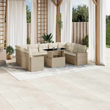Set Divano da Giardino 10 pz con Cuscini Beige in Polyrattan - homemem39